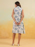 Janasya Women's Off White Linen Cotton Floral Printed A line Dress